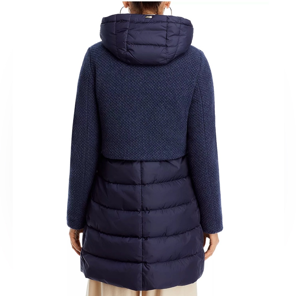 Herno Funnel Neck Wool Knit Overlay Down Puffer Coat/Jacket, Navy, 38eu, 2us — image 5 of 8